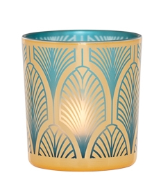 Blue & Gold Feather Candle Holder