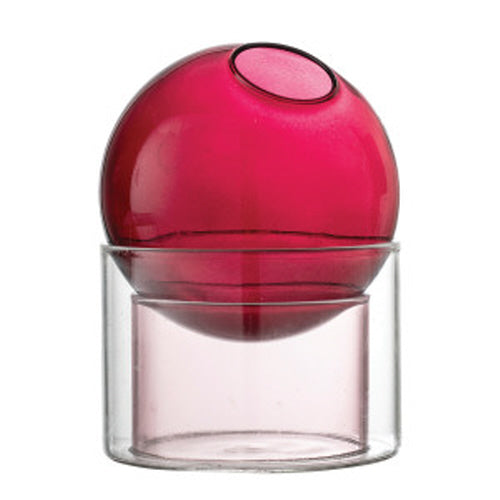 Round Glass Vase with Glass Stand, Berry Color